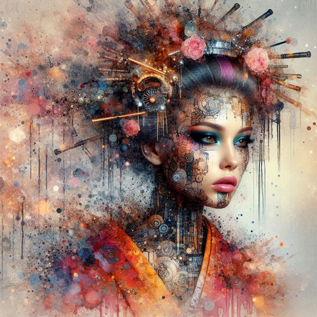 double exposure beautiful fantasy DALL-E 3 portrait landscape..