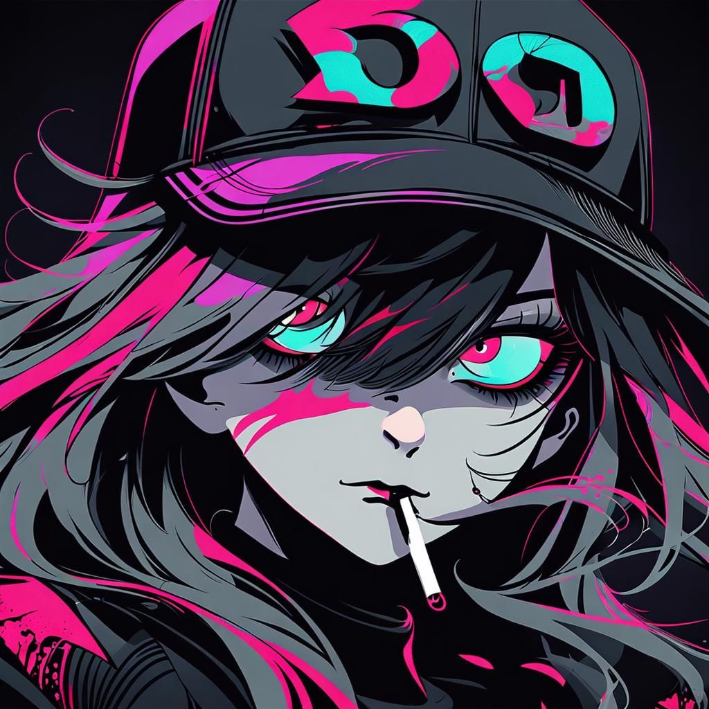 Goth Girl in Neon Pink Haze