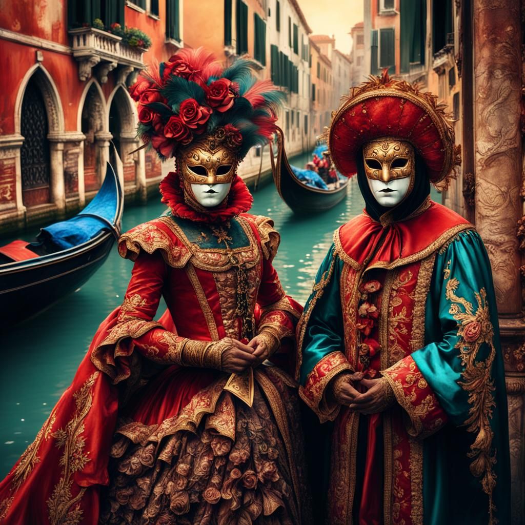 venise costum celebration in the streets with colorful peopl...