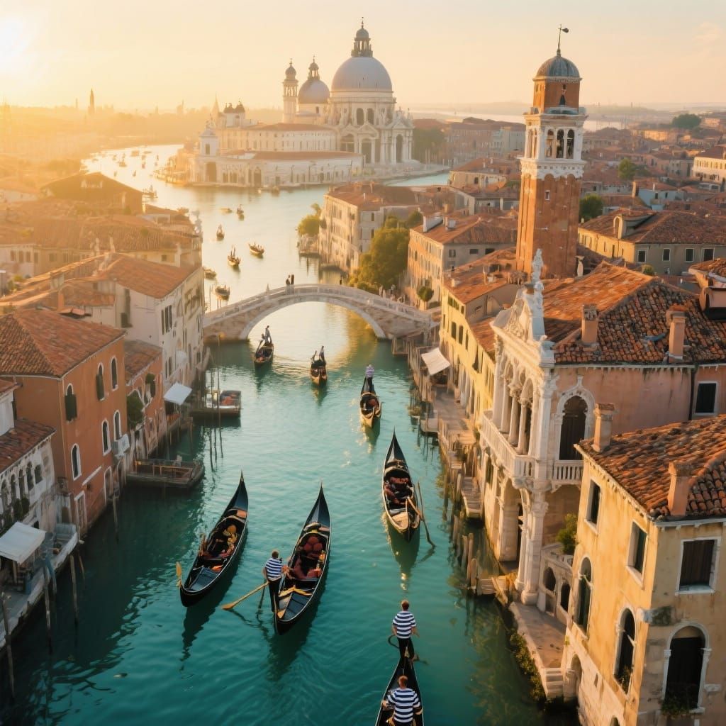 Golden Hour Aerial View of Venice, Italy