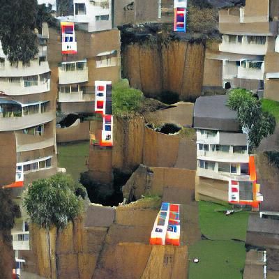 Tower blocks in sinkhole