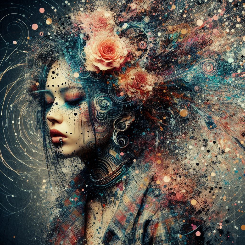 double exposure beautiful fantasy DALL-E 3 portrait landscape..