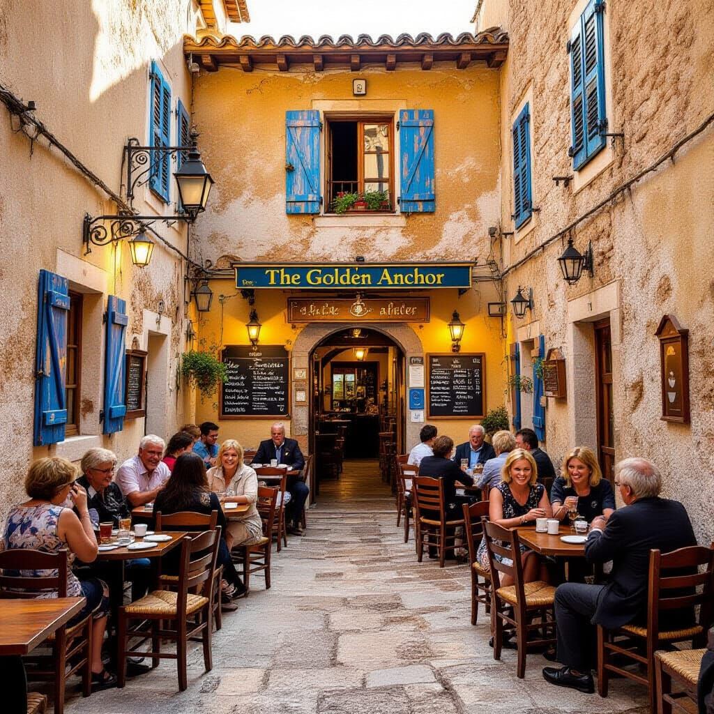 "A breathtakingly detailed, cinematic street-level view of a bustling, vibrant tavern tucked into a narrow, ...  by @Chaim