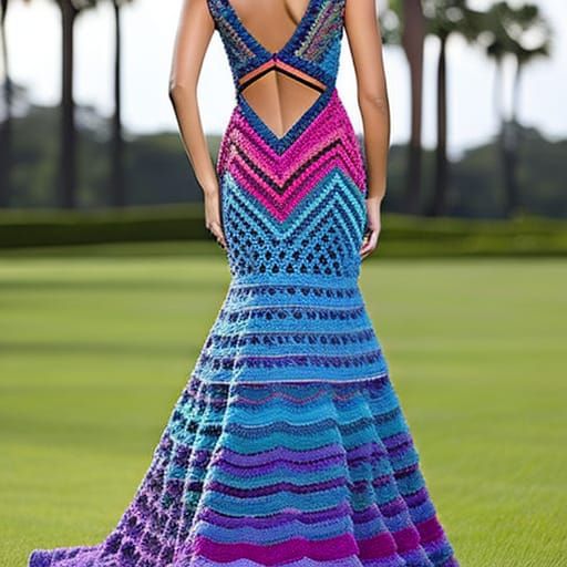 Multicolor Crochet Evening Gown Back View AI Generated Artwork NightCafe Creator