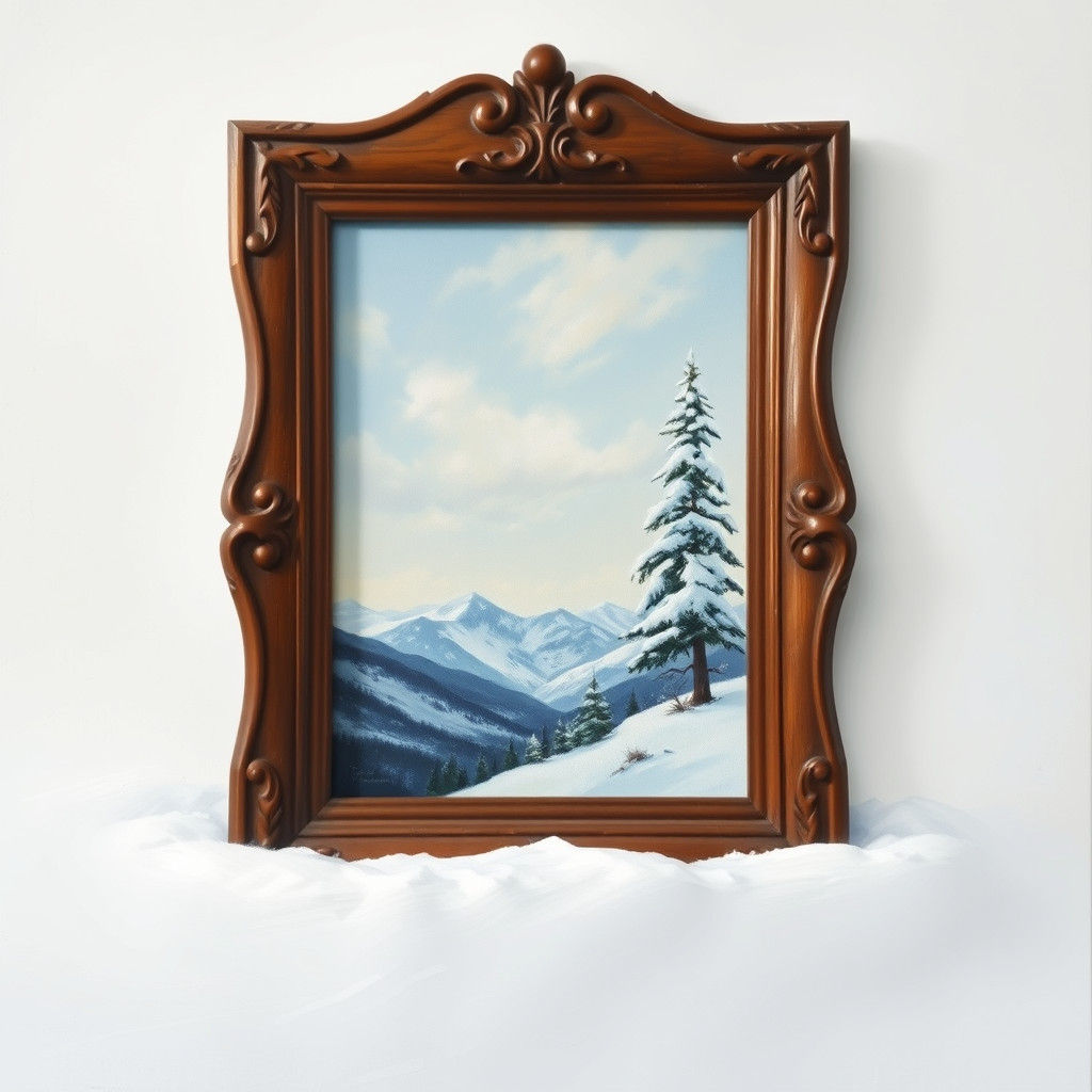 Winter Landscape Oil Painting in Ornate Frame