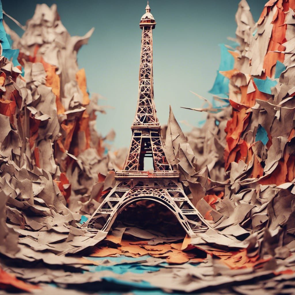 Ripped Paper Sculpture of the Eiffel Tower