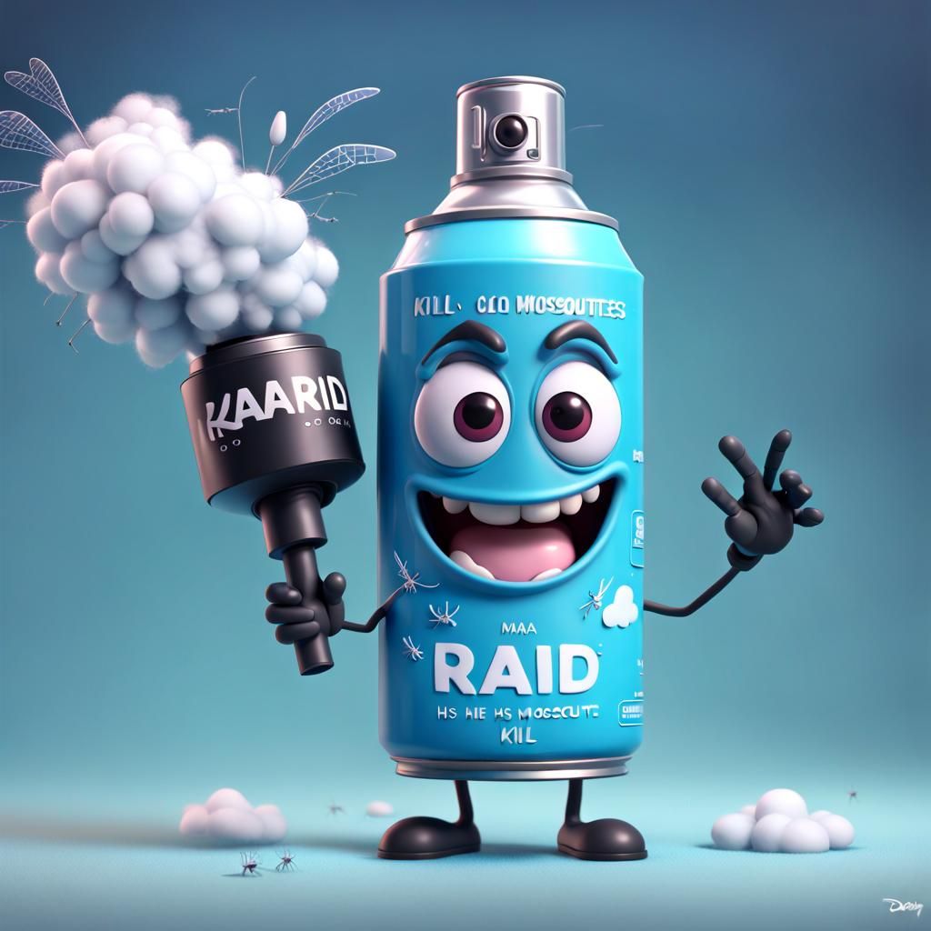 A kawaii spray can with eyes and mouth, with the text "Raid"...