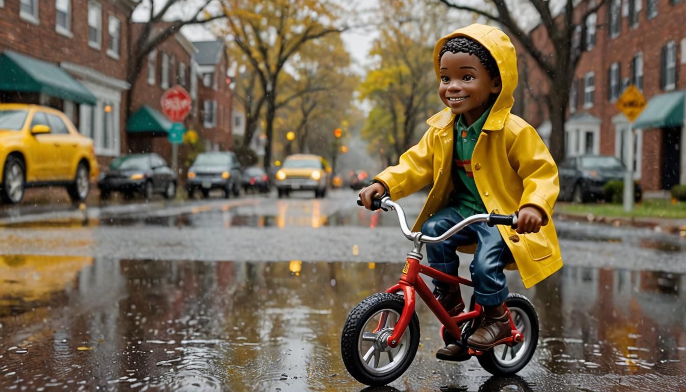 A African American boy riding a bike