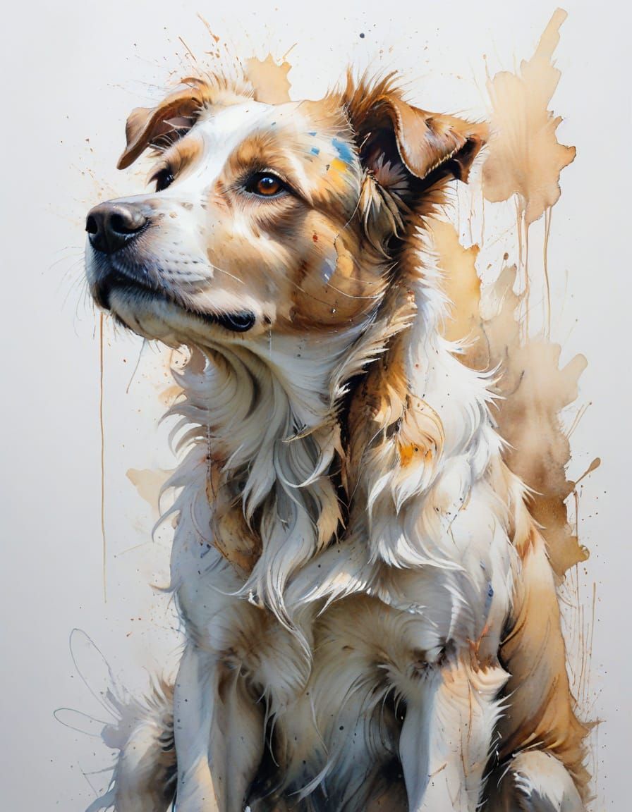 Whimsical Dog Portrait in Soft Watercolour