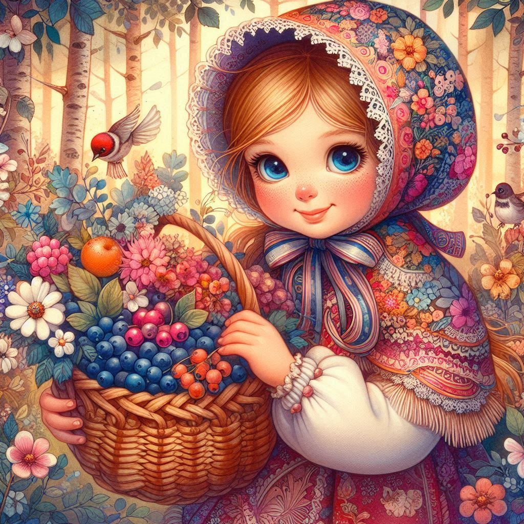 Girl with a basket of berries