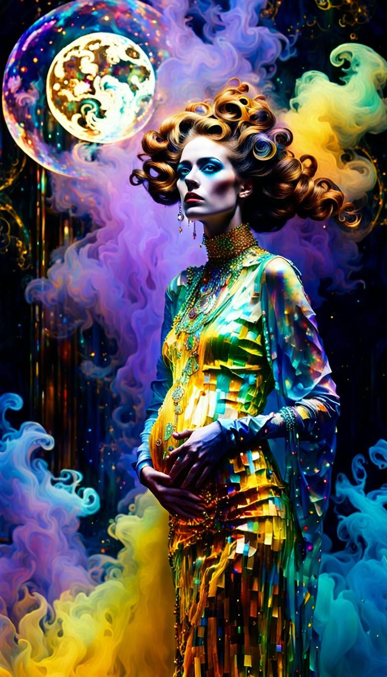 Crystal Demon in Klimt-Inspired Celestial Art