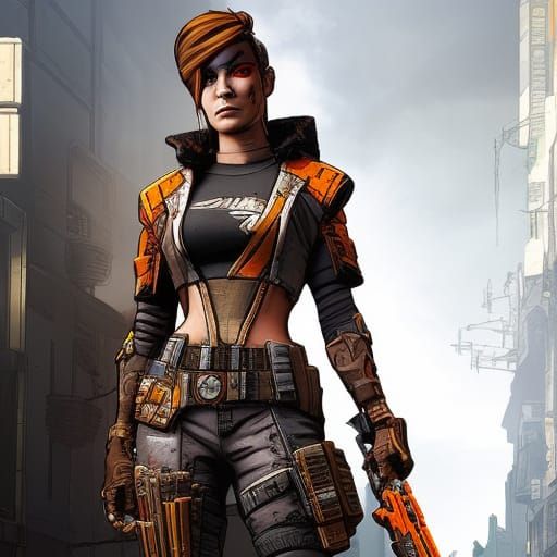 Inkpunk,  borderlands 3 concept art; attractive female futur...