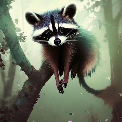 Baby raccoon in a tree - AI Generated Artwork - NightCafe Creator