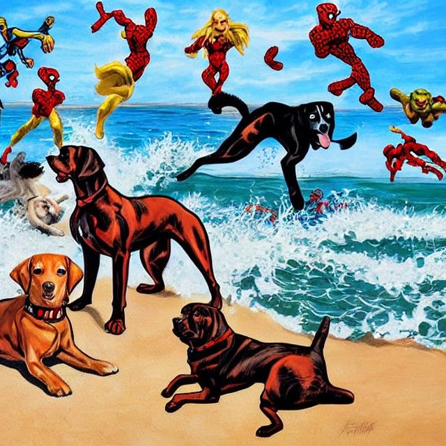 Dog Beach action painting Marvel Comics