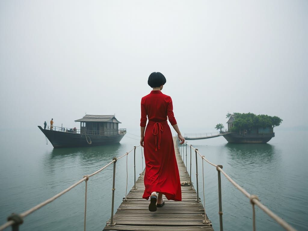 Thai Kunoichi Walking on Floating Island Bridge