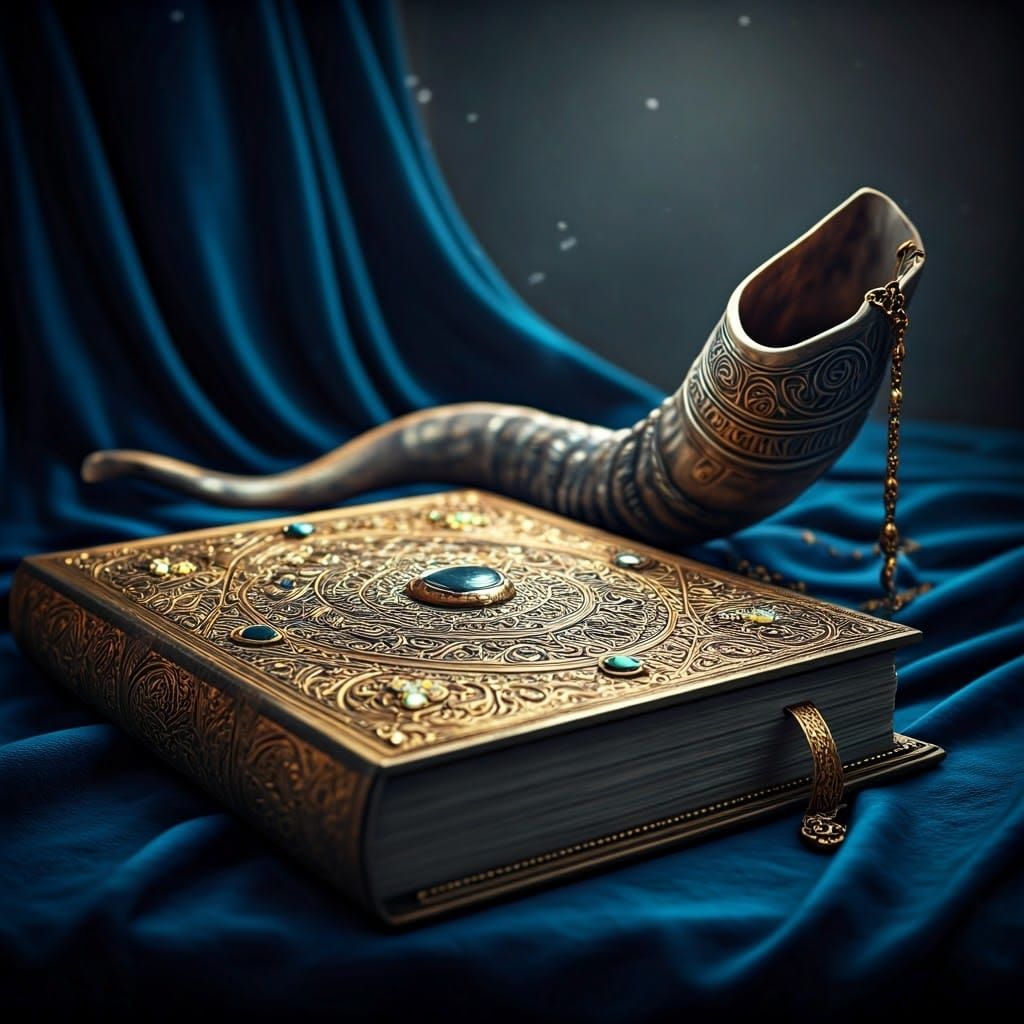 Luxurious Fantasy Scene with Ornate Prayer Book and Majestic...