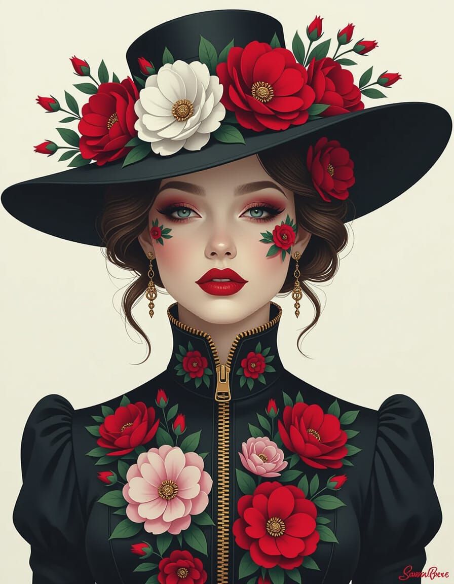 Surreal Floral Portrait in Digital Painting Style