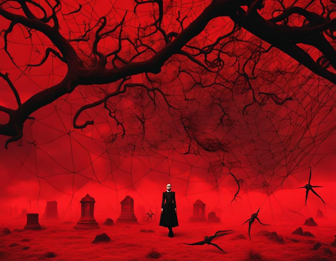black branches. dead trees. graveyards. mausoleums. skeleton...
