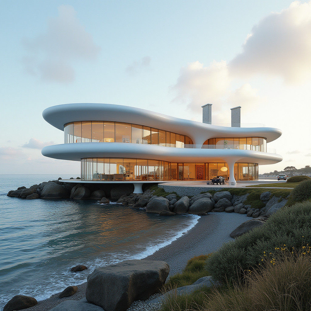 Drone view of a coastal home