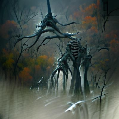scary skeleton trees soil light creek
