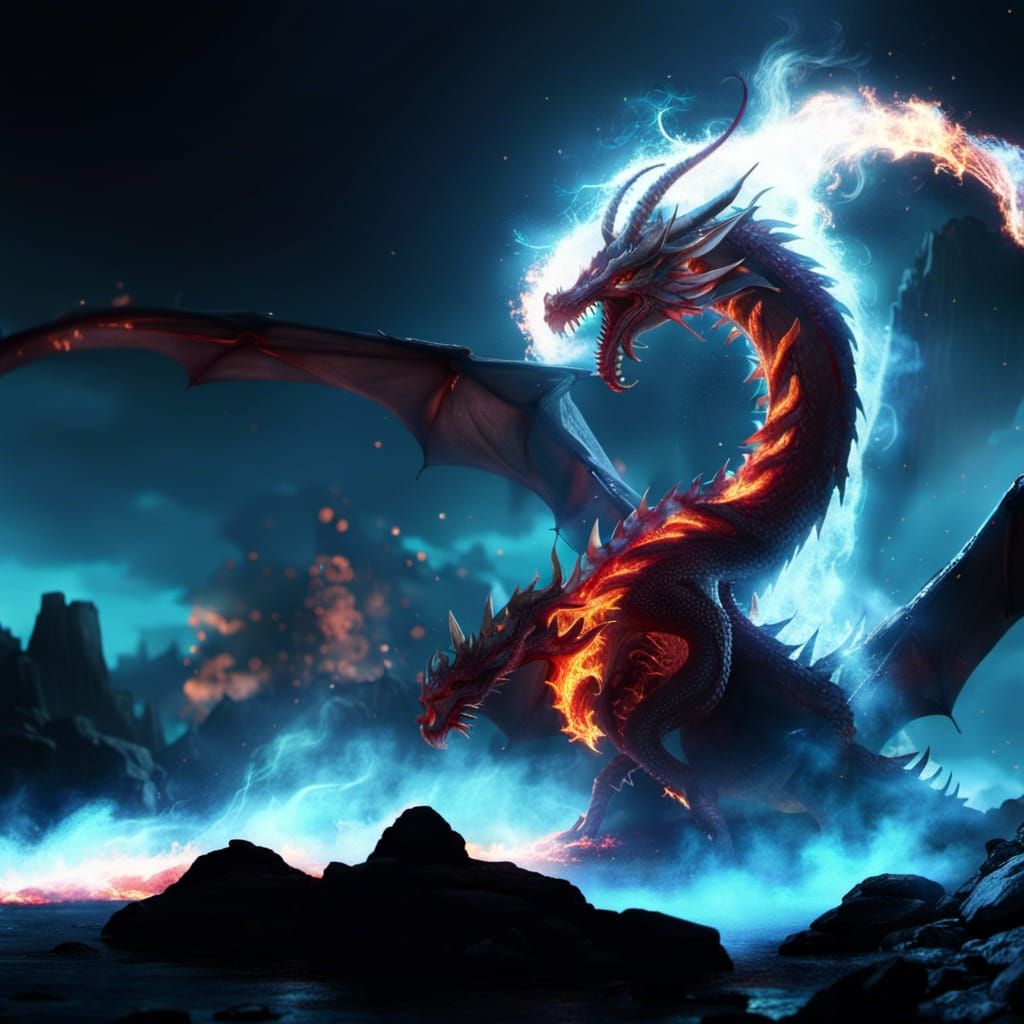 dragon engulfed in red hot flames