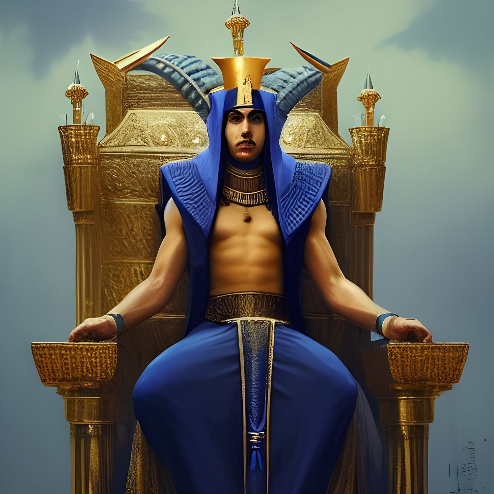 A great pharaoh seated upon his throne, hyperrealistic, short focal ...