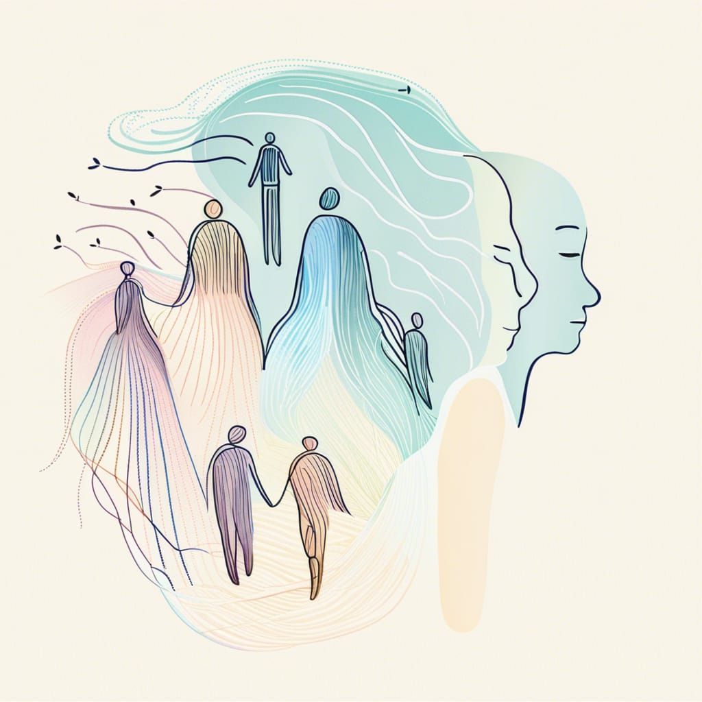 use handdrawn, pastel colors, free flowing lines to depict a human