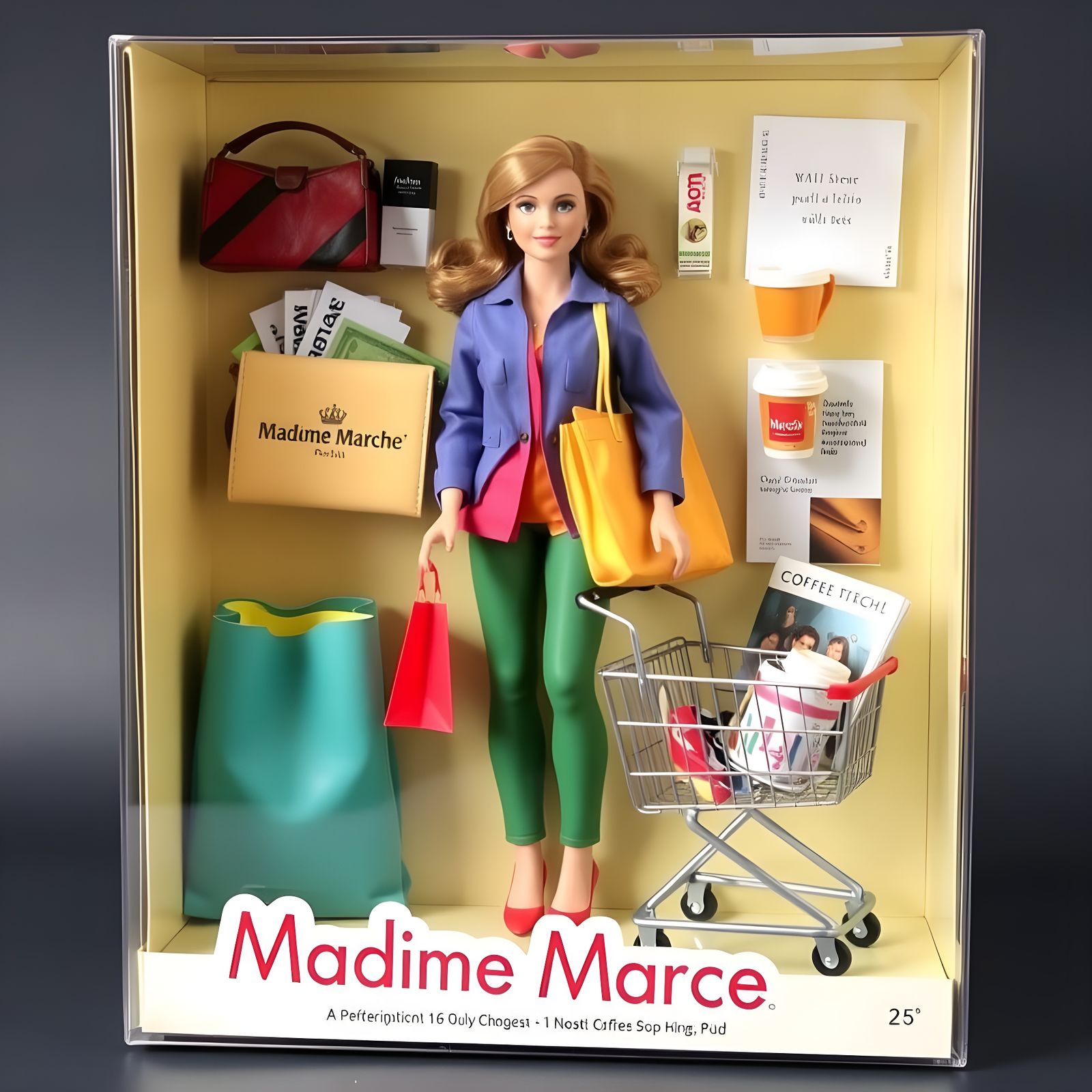 Super Shopper action figure with purse, credit cards, money, comfortable shoes, bag, cart, coffee...  by @PS