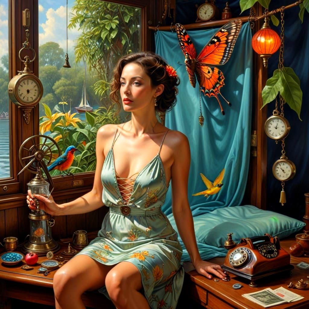 Surrealistic Lady in Vibrant Fantasy Scene