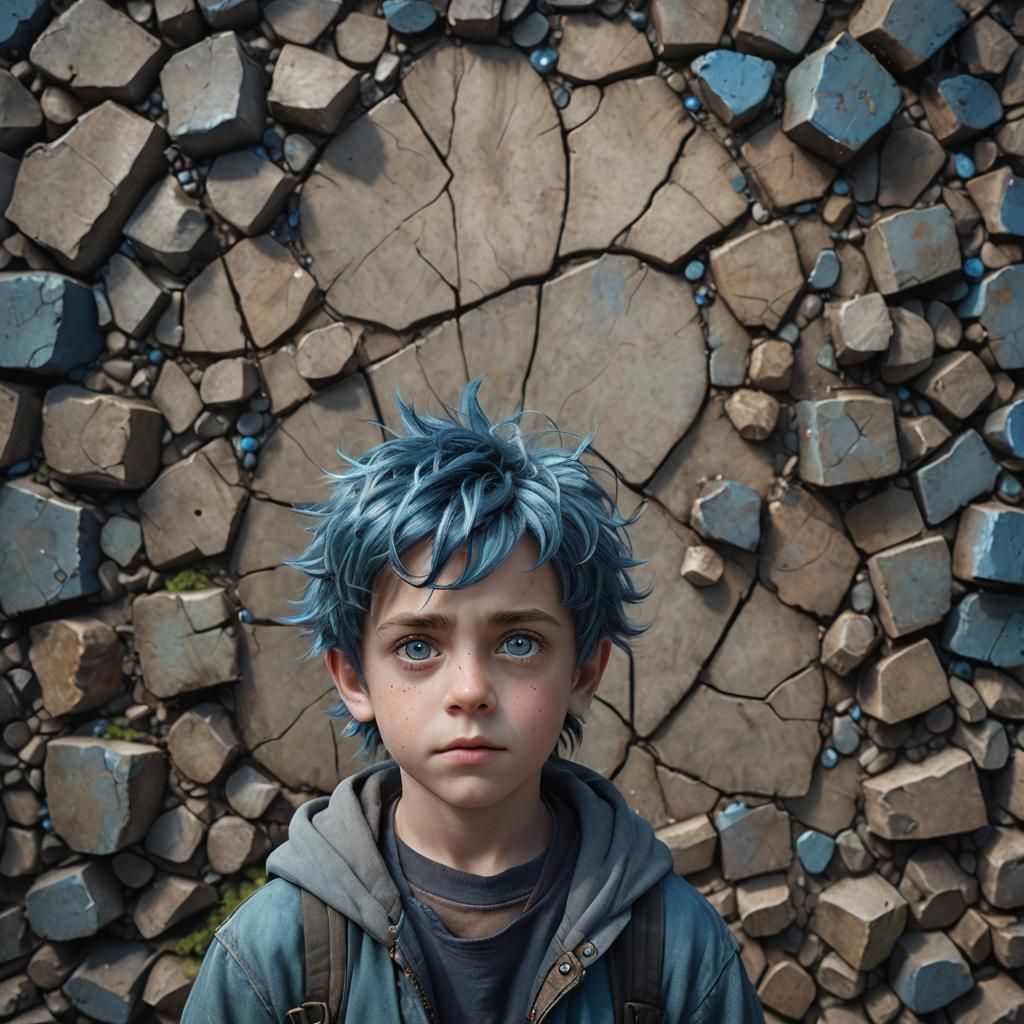 Blue-Haired Boy with Big Eyes: Fantasy Concept Art