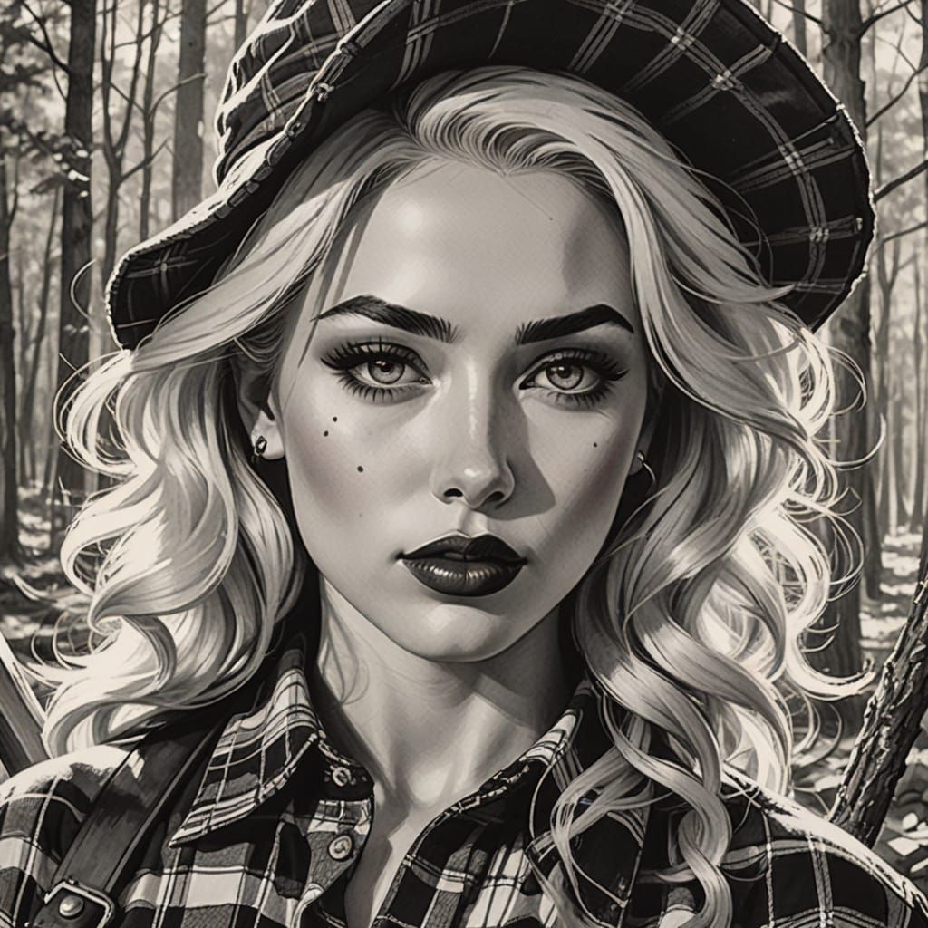 Vibrant Autumn Pin-Up Portrait of Ava Max in Lumberjack Gear