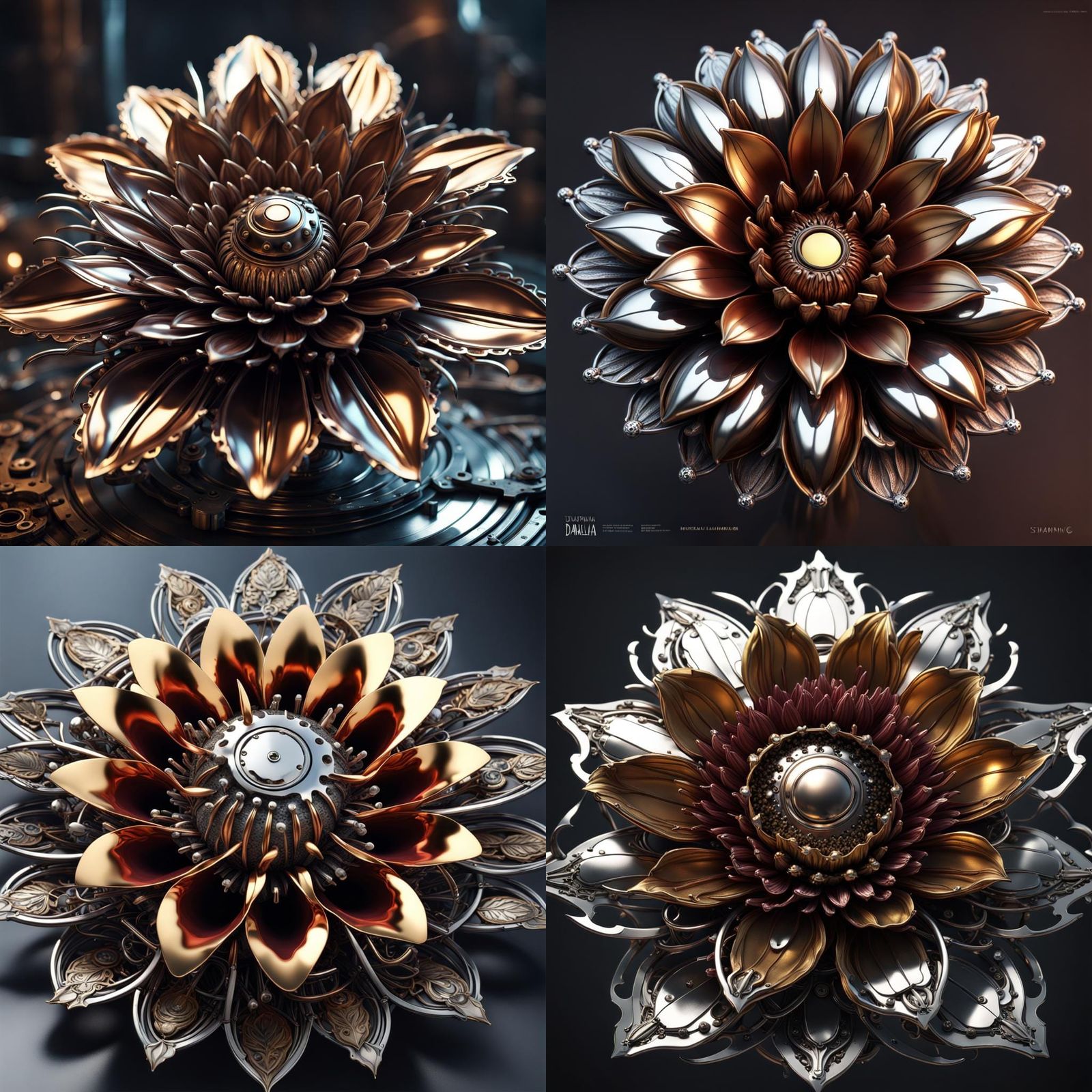 Steampunk metal Dahlia flower made of Chrome