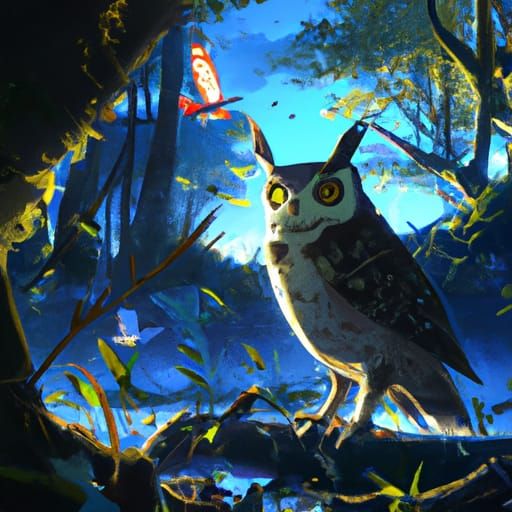 Owl in japanese anime style with colorful brush strokes on Craiyon