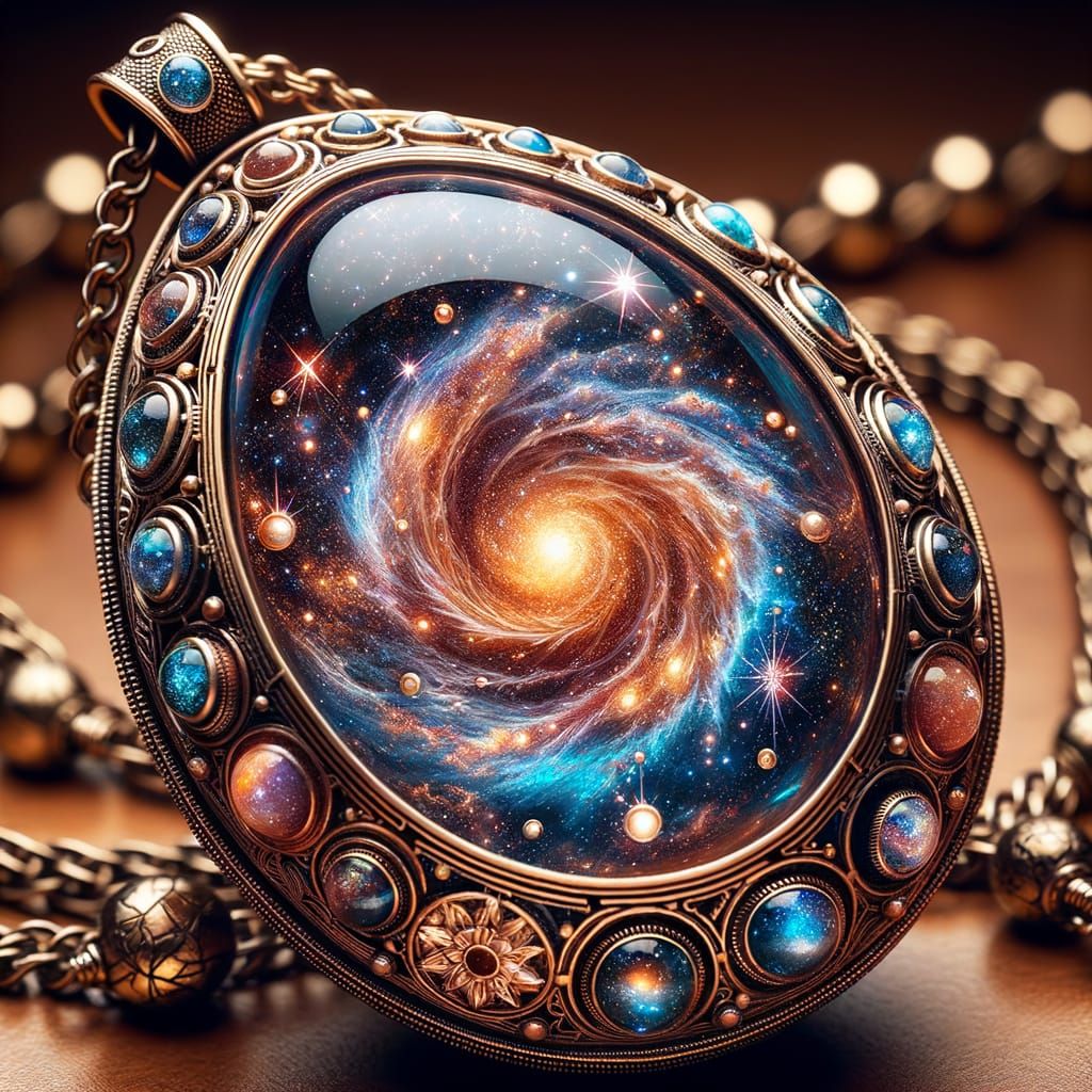 A pendant containing a galaxy 