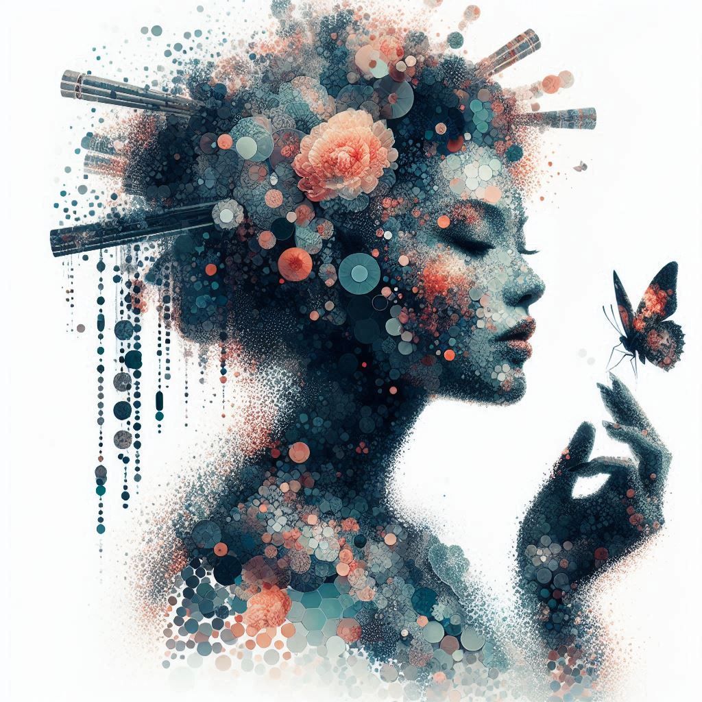 double exposure beautiful fantasy DALL-E 3 portrait landscap...