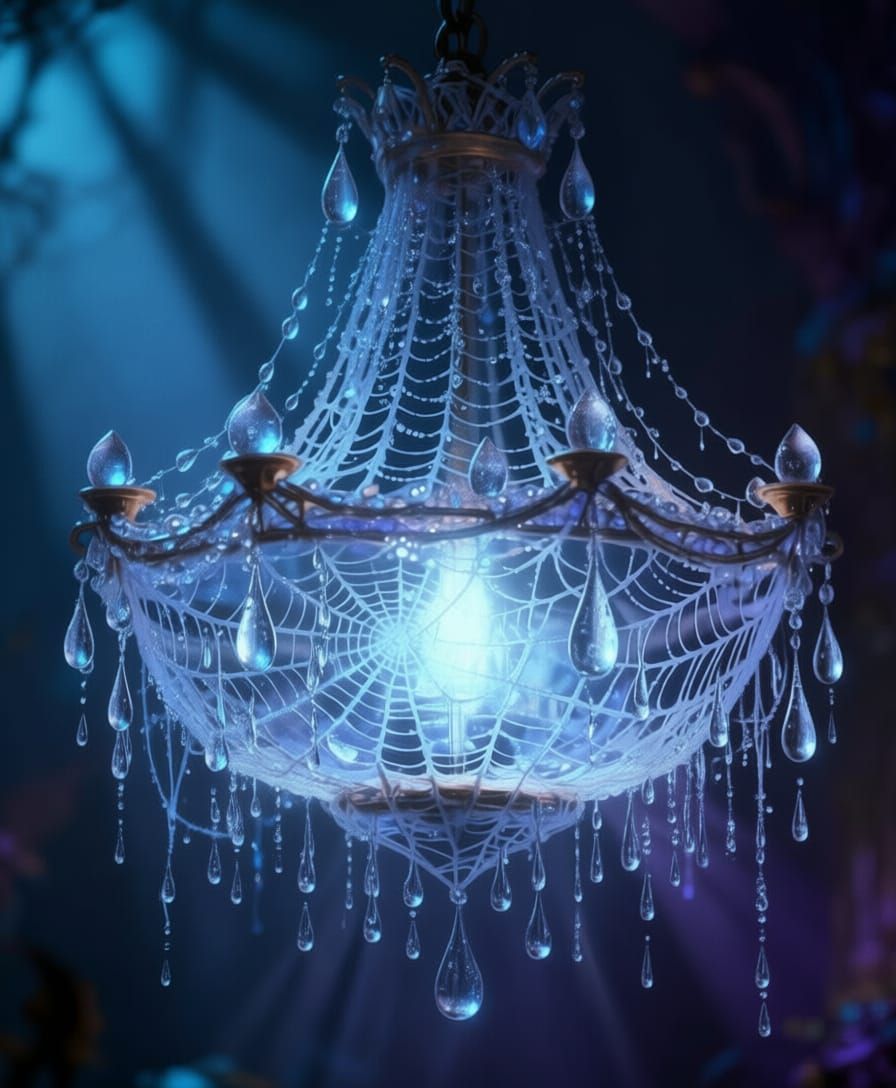 Dew Drops Sparkle on a Spider's Chandelier