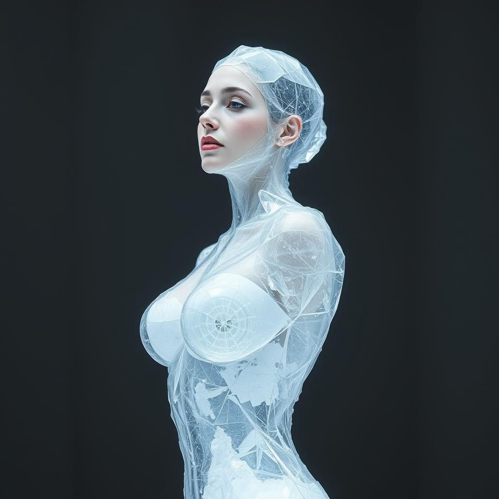 woman body made of ice crystals