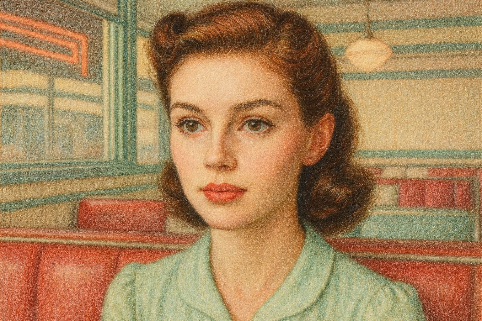 Young Woman in a 1950s Diner
