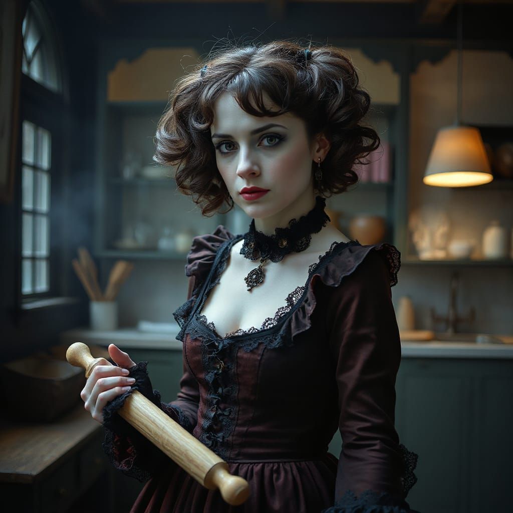 Gothic Mrs. Lovett Portrait in Tim Burton Style