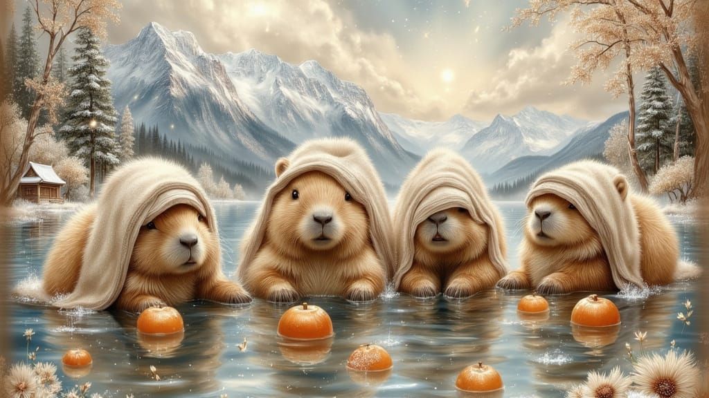 capybara life in Japan.  by @Jezabelcreations