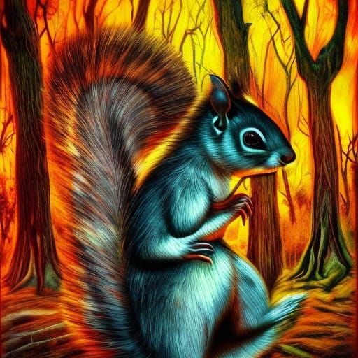 Squirrel in sunset