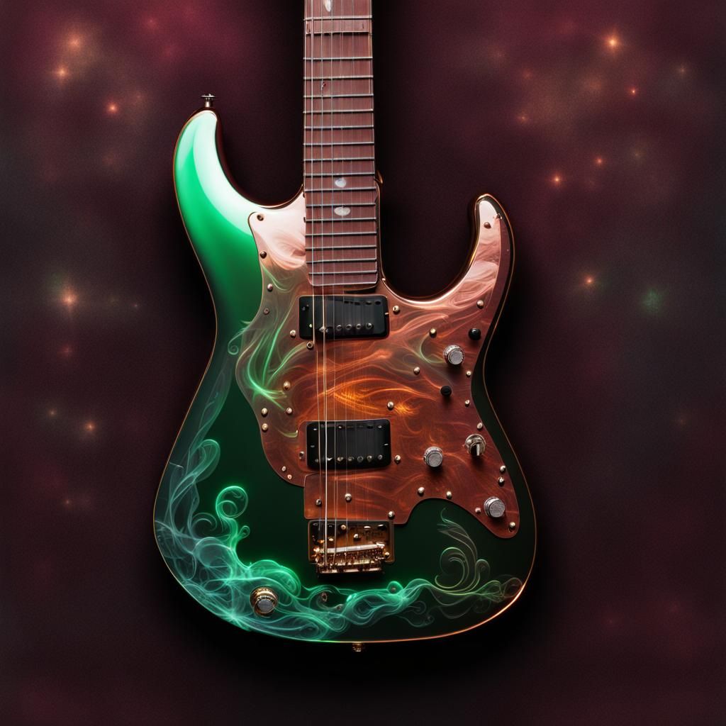 Transparent futuristic electric guitar with an iridescent fo...