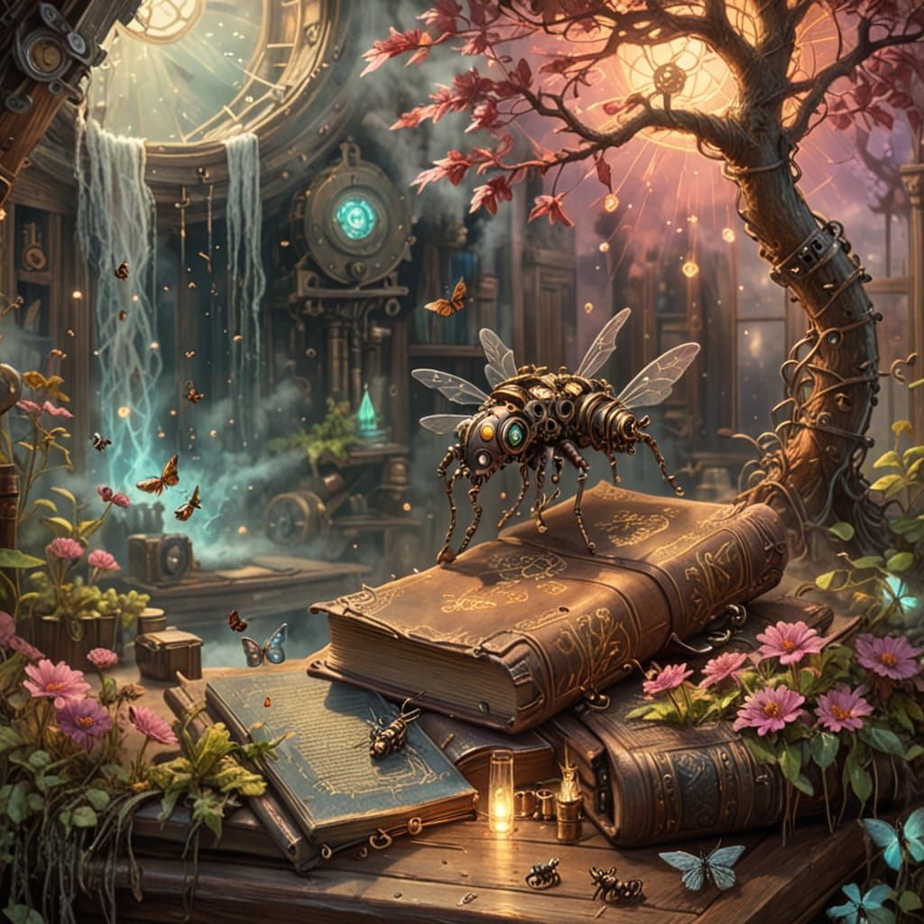 Steampunk Insects & Enchanted Book 📚⚙️