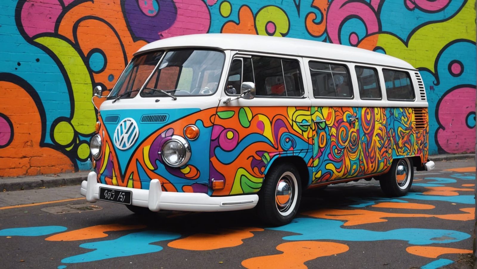 Psychedelic 60s hippie vw van - AI Generated Artwork - NightCafe Creator