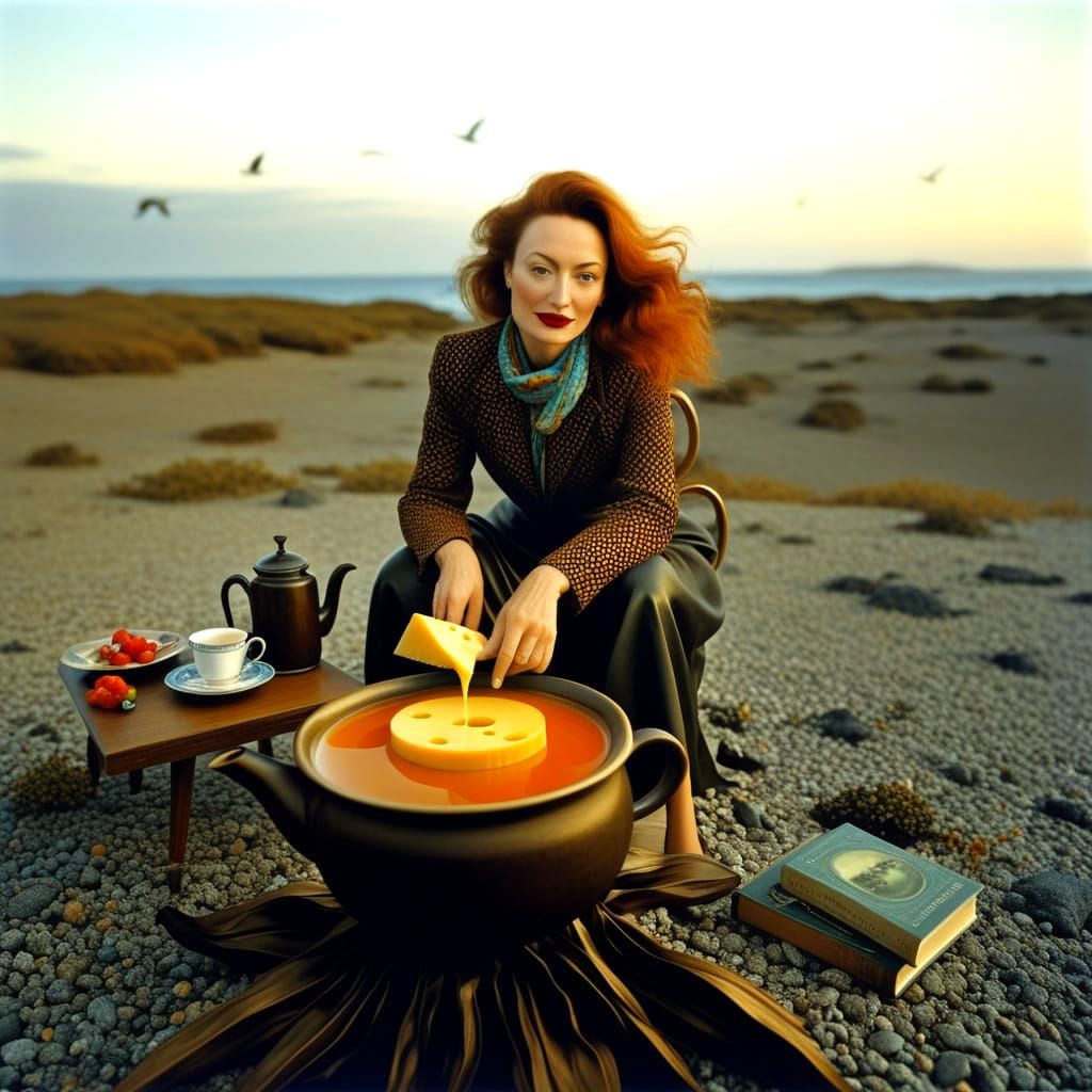 Surrealistic Portrait of a Happy Lady in Whimsical Surroundi...