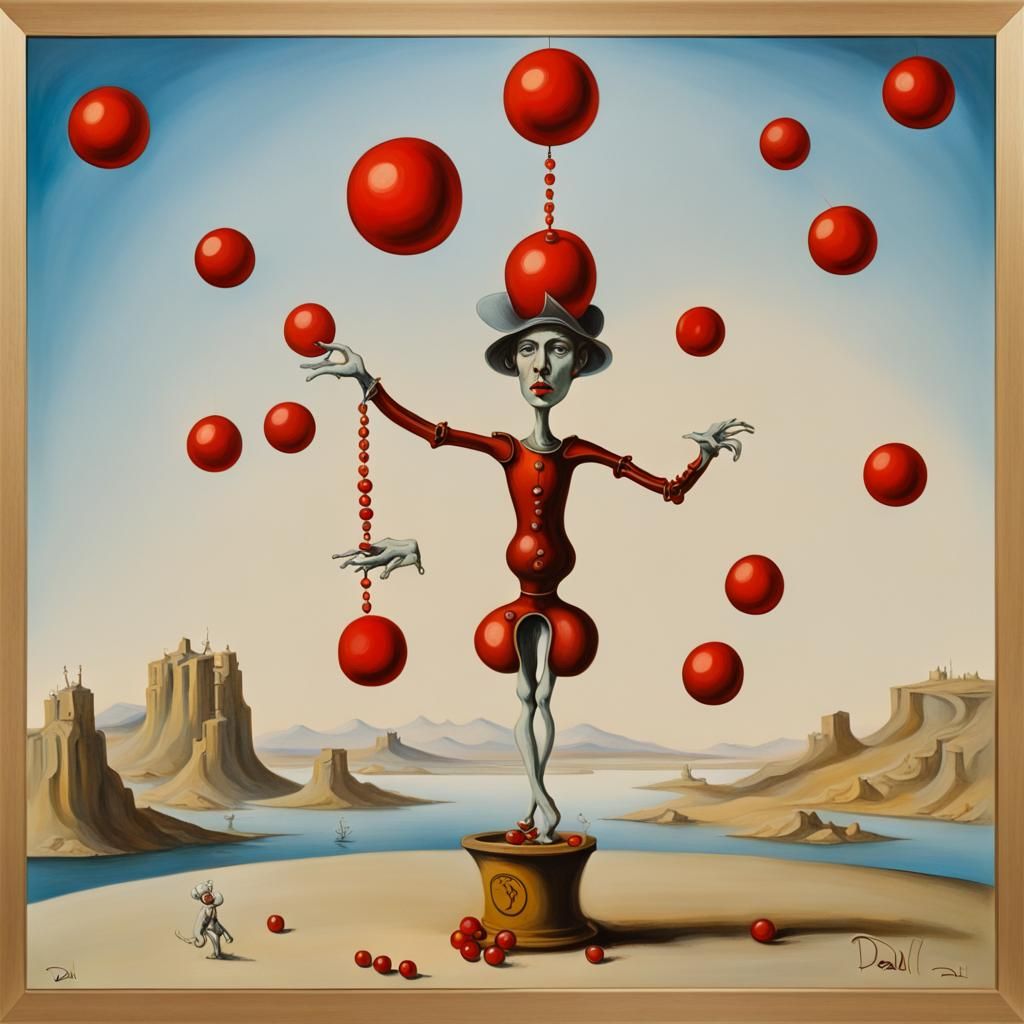 A Tarot Card with the Fool character juggling red balls