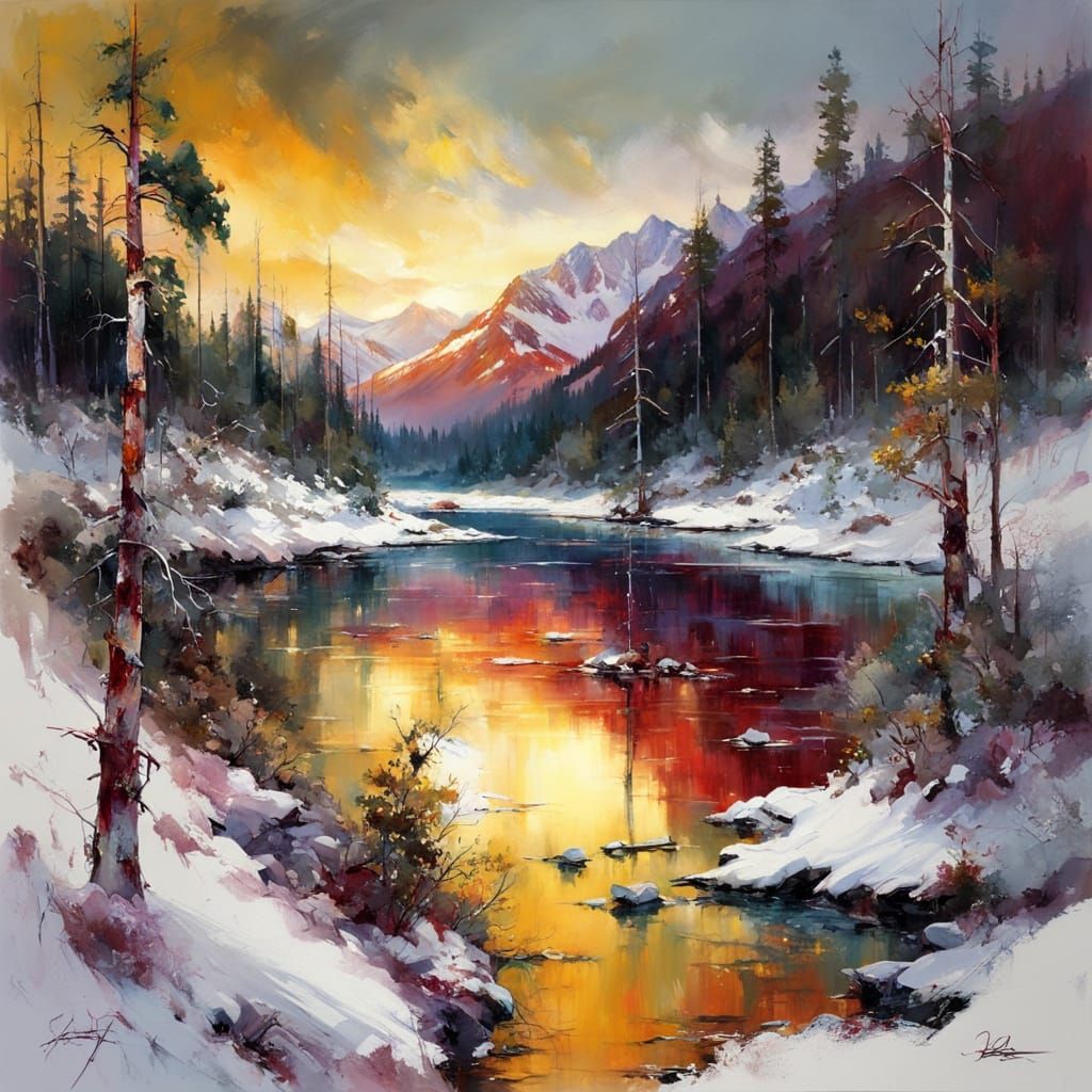 winter landscape at red copper sunset   by @Mapont
