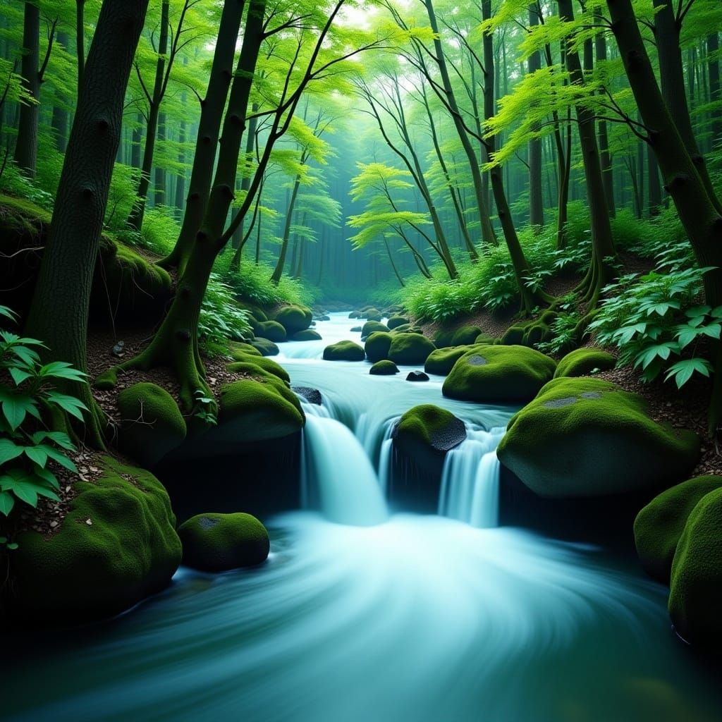 <lora:Natures Finest:1.0> A peaceful river flowing through a luscious forest 4K high resolution high definition intricately detailed extreme...