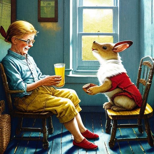 Joyful Boy Savoring Warm Drink in Cozy Sunlit Scene