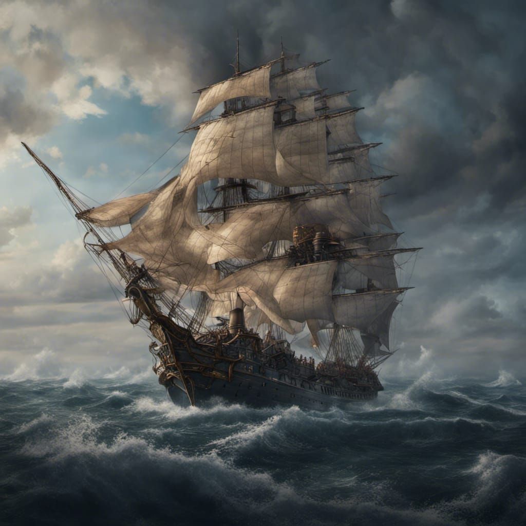 A Painting Of A 1700s Navy Warship At Sea. - Ai Generated Artwork 